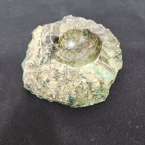 Hand Carved Vintage Genuine Alabaster Stone Ashtray Rich Turquoise Color